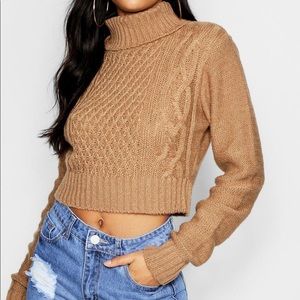 Boohoo Tall Turtleneck Cable Knit Sweater